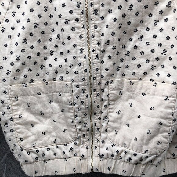 H&M Girls 6X/7 Cotton Linen Bomber Jacket Ivory Floral Zip Lightweight Lined - Picture 7 of 9